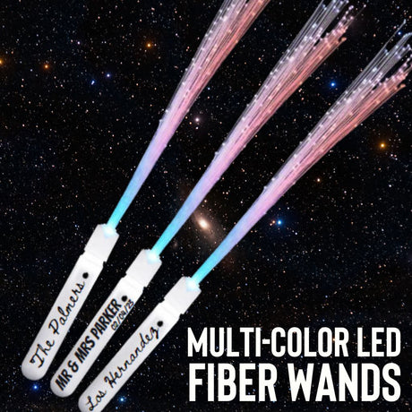 three multi - color led fiber wands in space