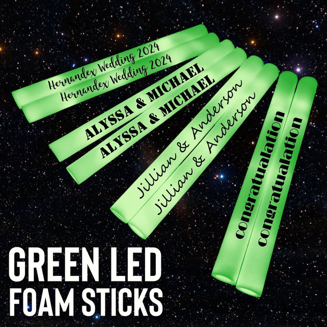 green led foam stick with names on them